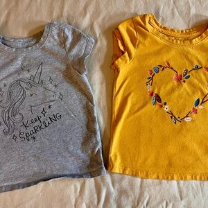 Cat & Jack Girls' Gray Unicorn Tee & Mustard Heart Embroidered Tee